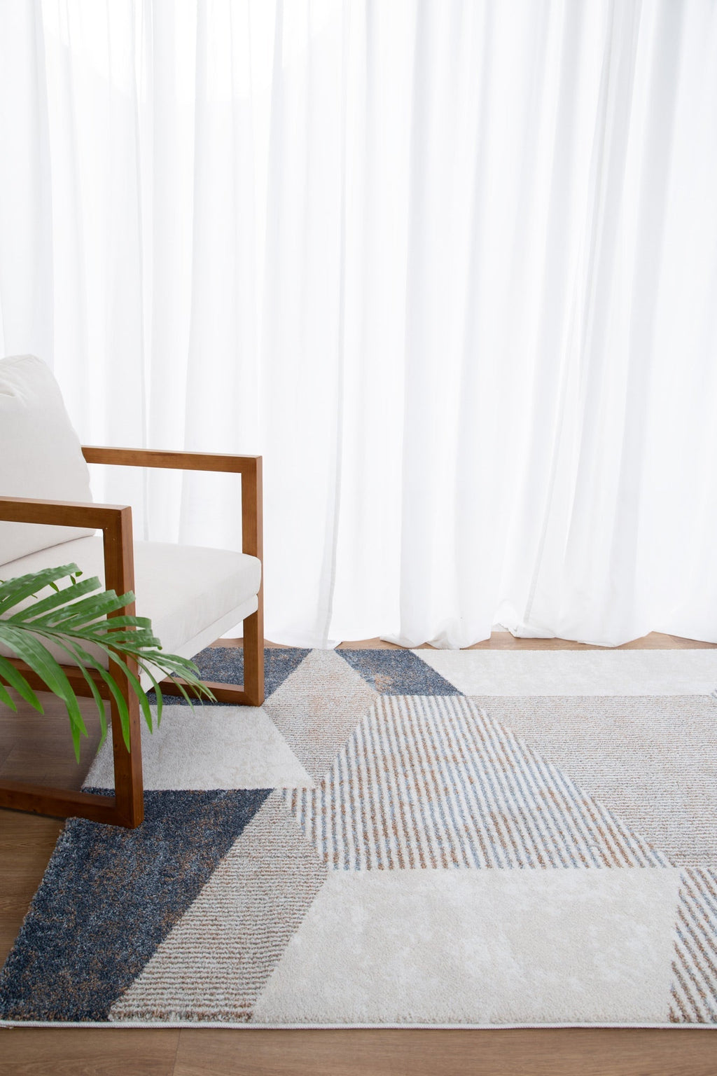 Indulgence Geometric Shapes Blue Multi Rug - INDU006 styled with furniture