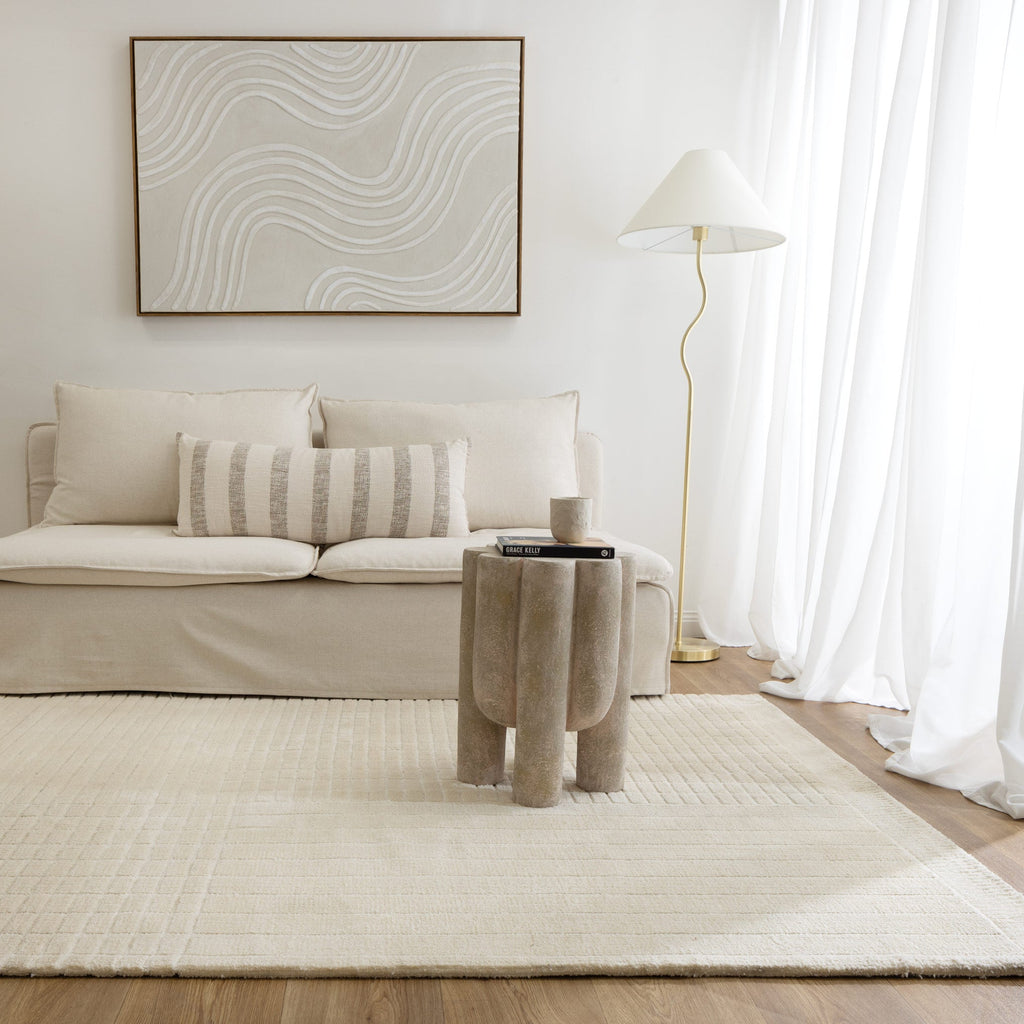 Canyon Ivory Carved Rug - CANYON05 styled with furniture