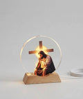 Jesus Cross LED Lamp featuring Jesus praying beneath the cross, creating a peaceful and warm ambiance.
