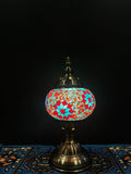Mosaic Table Lamp in blue and red flower pattern, featuring vibrant glass mosaic and elegant design for decorative lighting.