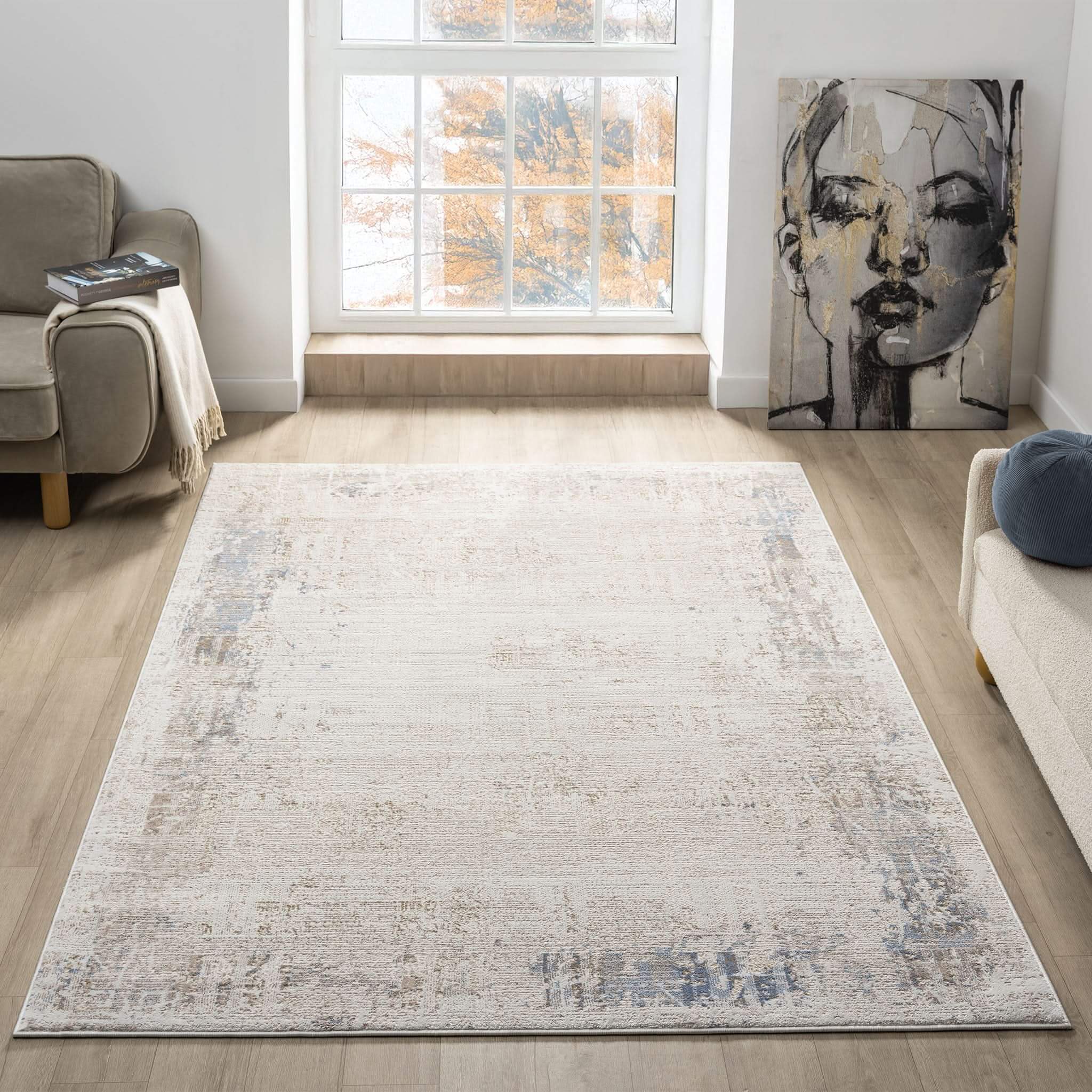 Ivory Rug – Modern Textured Designer Floor Rug