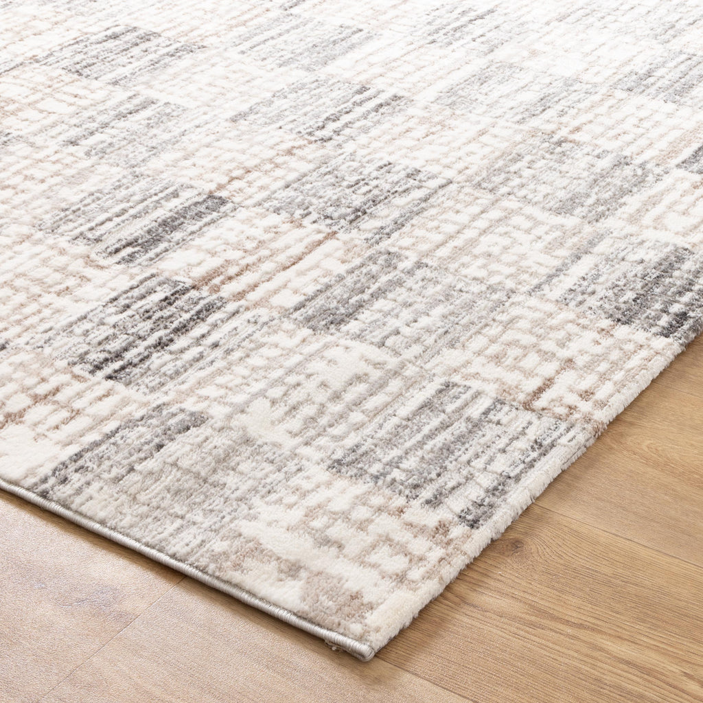 Jade Distressed Checkers Grey Beige Rug - JADE004 – view 3