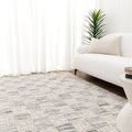 Jade Distressed Checkers Grey Beige Rug - JADE004 styled with furniture