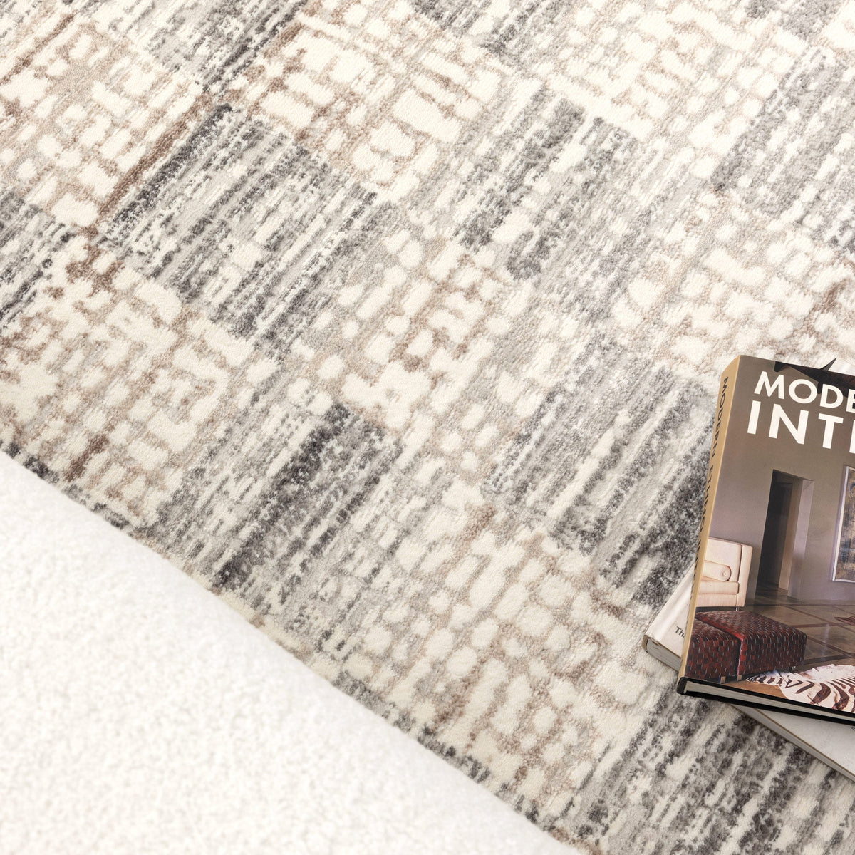Jade Distressed Checkers Grey Beige Rug - JADE004 – view 5