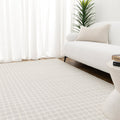 Jade Geometric Shapes Cream Grey Rug - JADE005 styled with furniture
