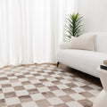 Jade JADE007 Cream Brown Checkered Rug styled with furniture