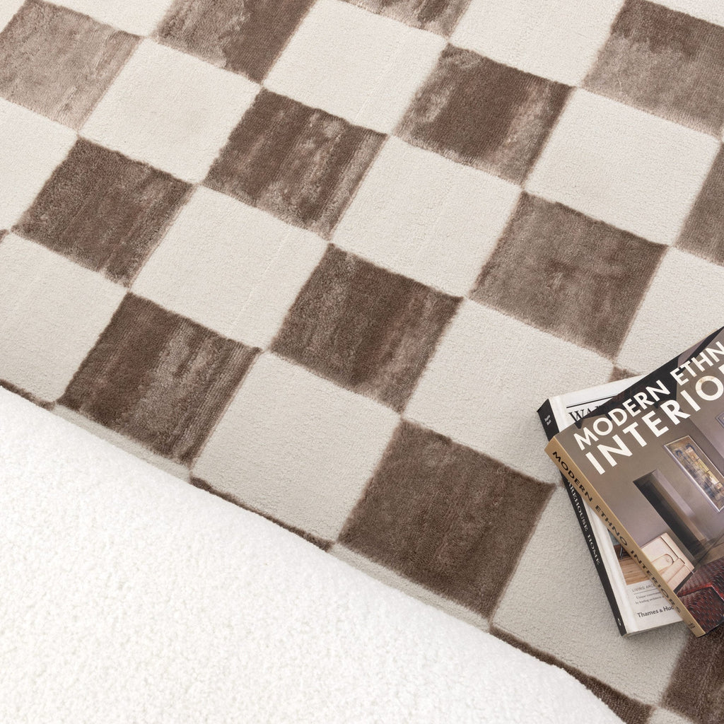 Jade JADE007 Cream Brown Checkered Rug – view 5