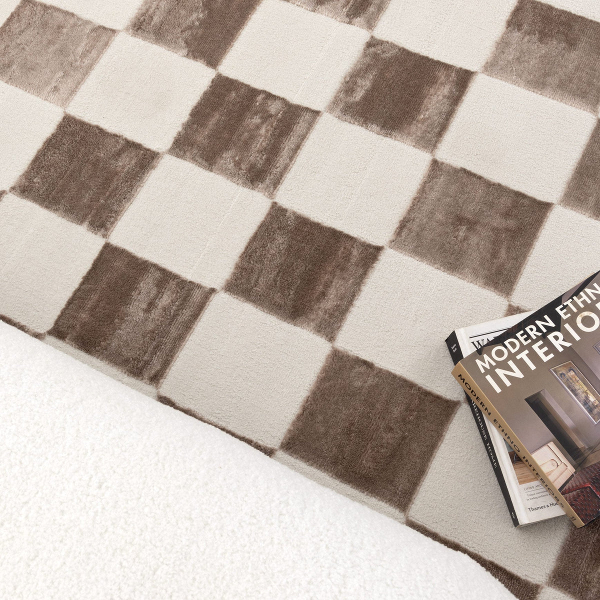 Jade JADE007 Cream Brown Checkered Rug – view 5