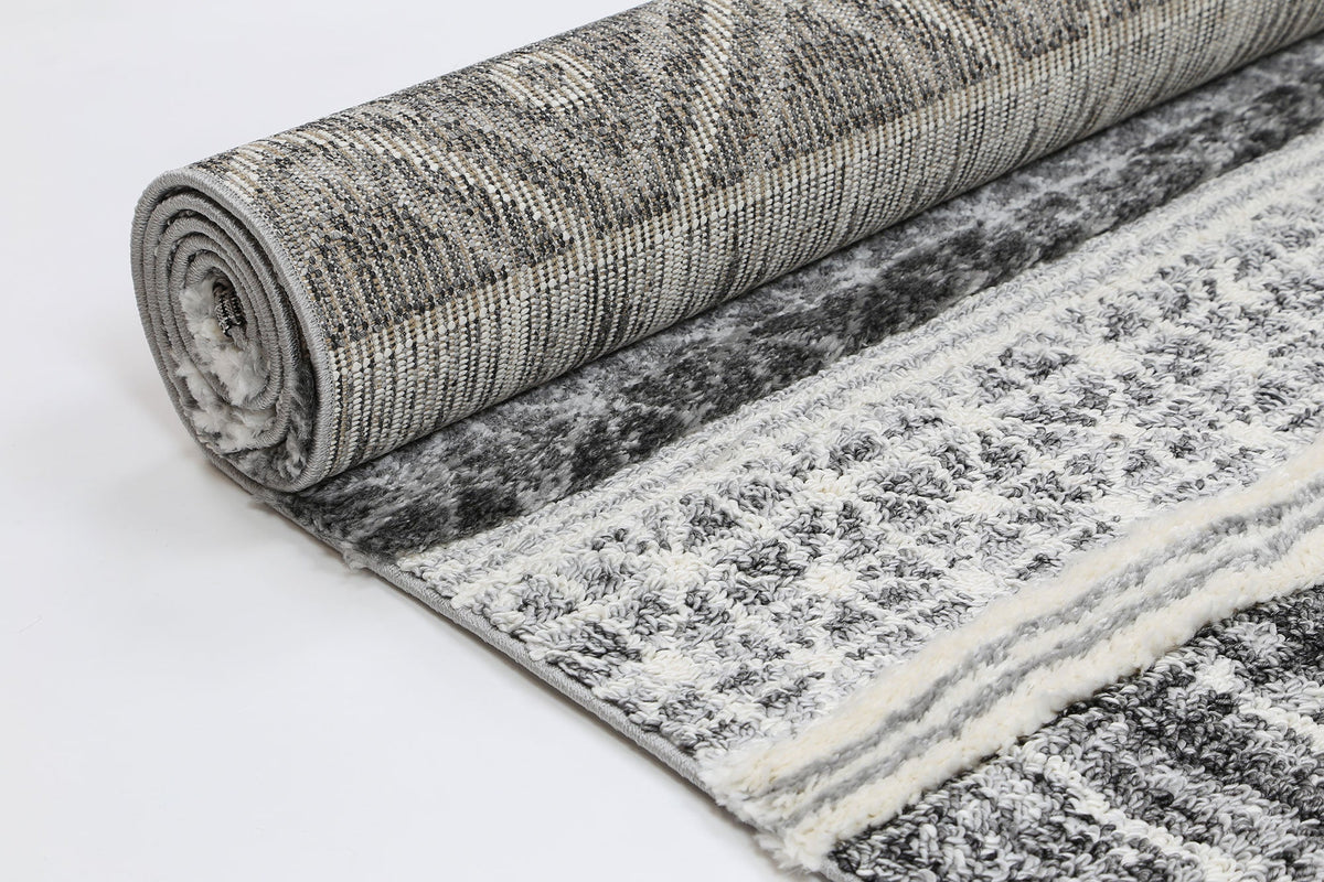 Kaza Tribal Lines Cream Anthracite Rug - 9010A GREY – view 6