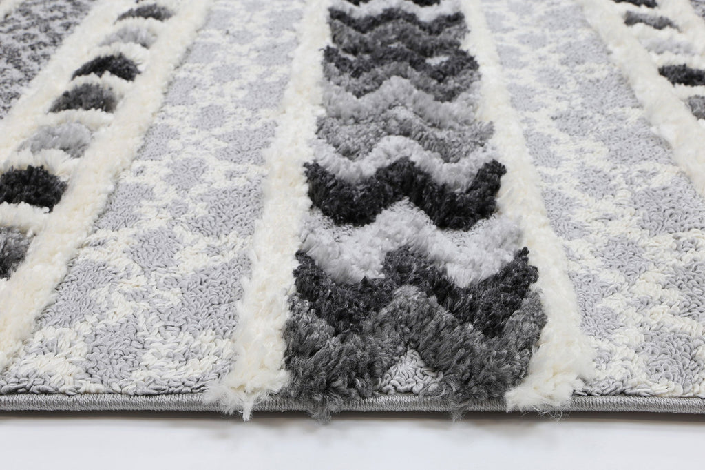 Kaza Tribal Carved Cream Anthracite Rug - 9025A GREY – view 6