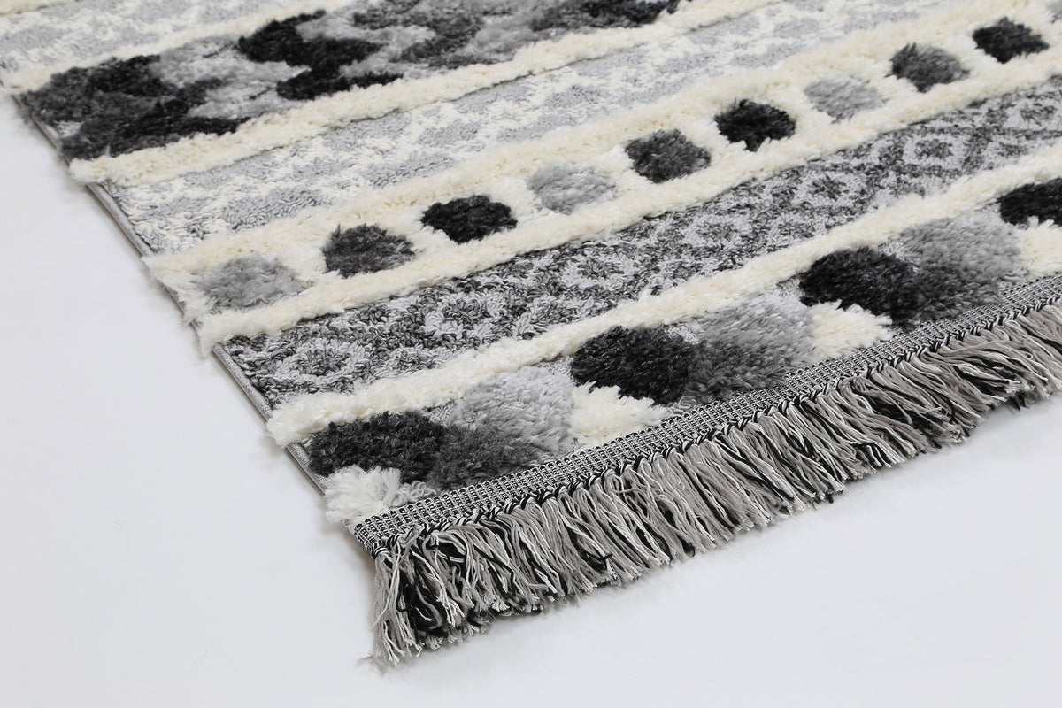 Kaza Tribal Carved Cream Anthracite Rug - 9025A GREY – view 5