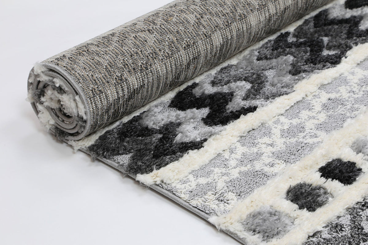 Kaza Tribal Carved Cream Anthracite Rug - 9025A GREY – view 4
