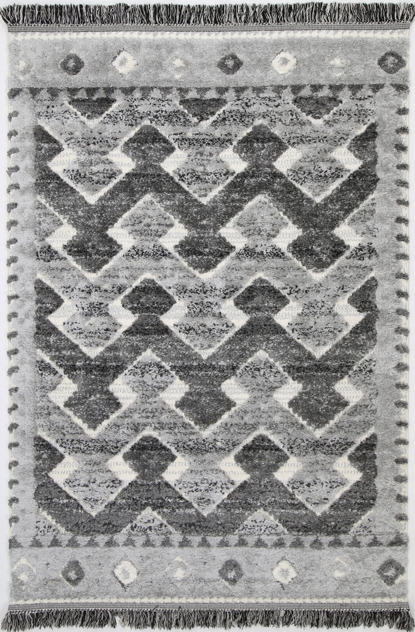 Kaza Tribal Carved Lines Cream Anthracite Rug - 9027B CREA – view 2