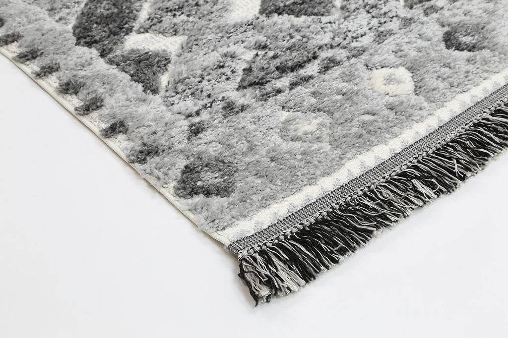 Kaza Tribal Carved Lines Cream Anthracite Rug - 9027B CREA – view 3