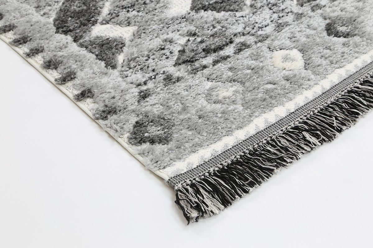 Kaza Tribal Carved Lines Cream Anthracite Rug - 9027B CREA – view 3