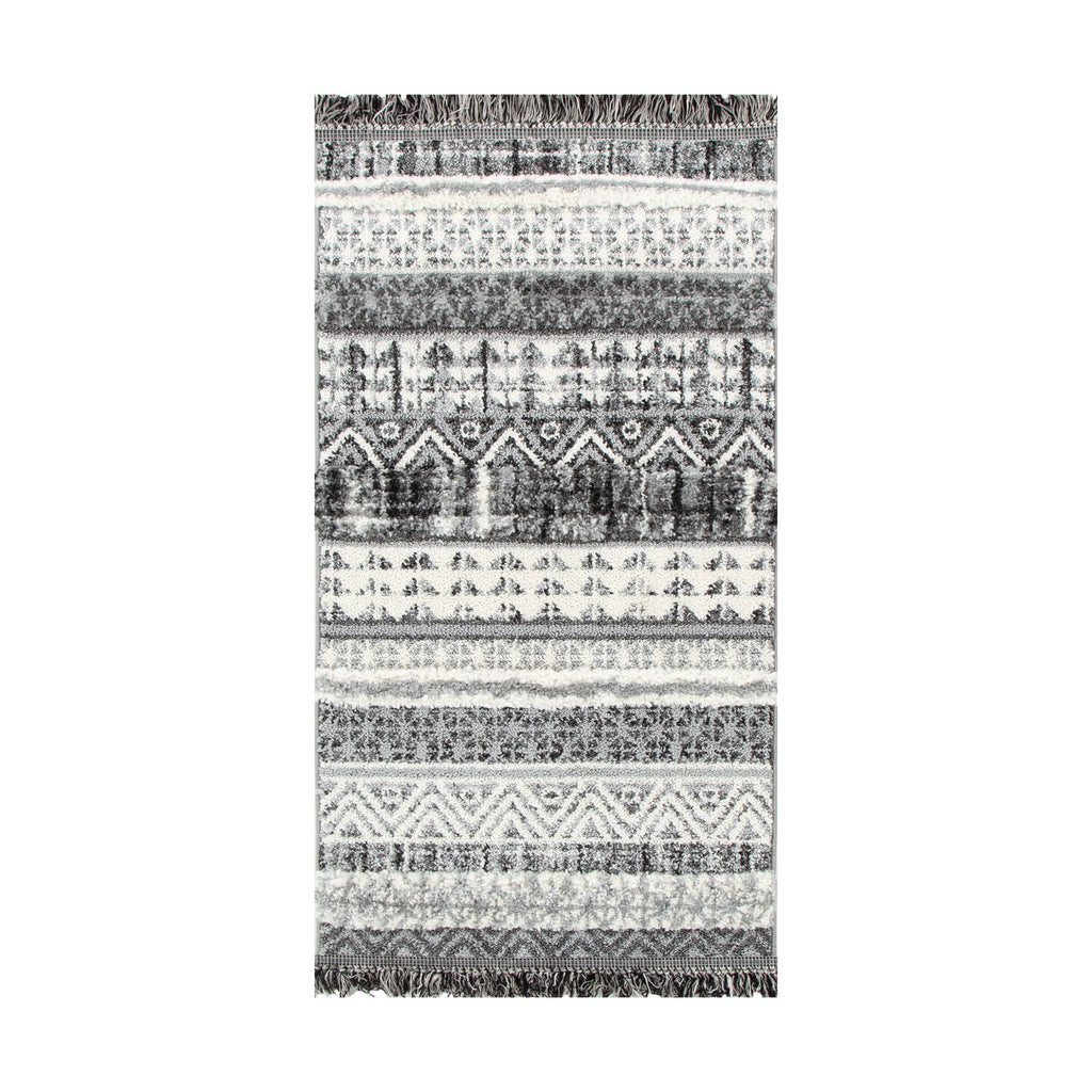 Kaza Tribal Lines Cream Anthracite Rug - 9010A GREY – view 7