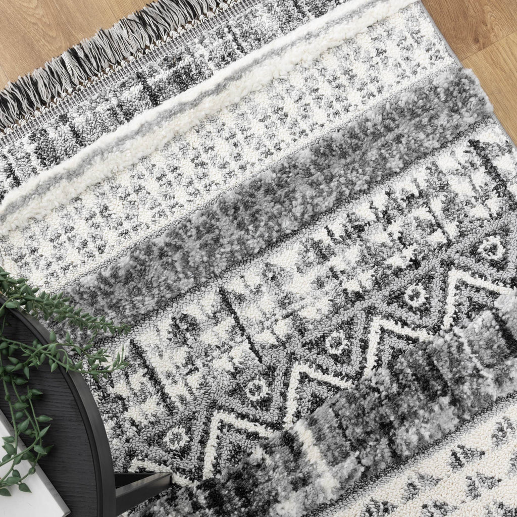 Kaza Tribal Lines Cream Anthracite Rug - 9010A GREY – view 8