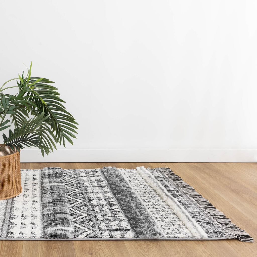 Kaza Tribal Lines Cream Anthracite Rug - 9010A GREY – view 9