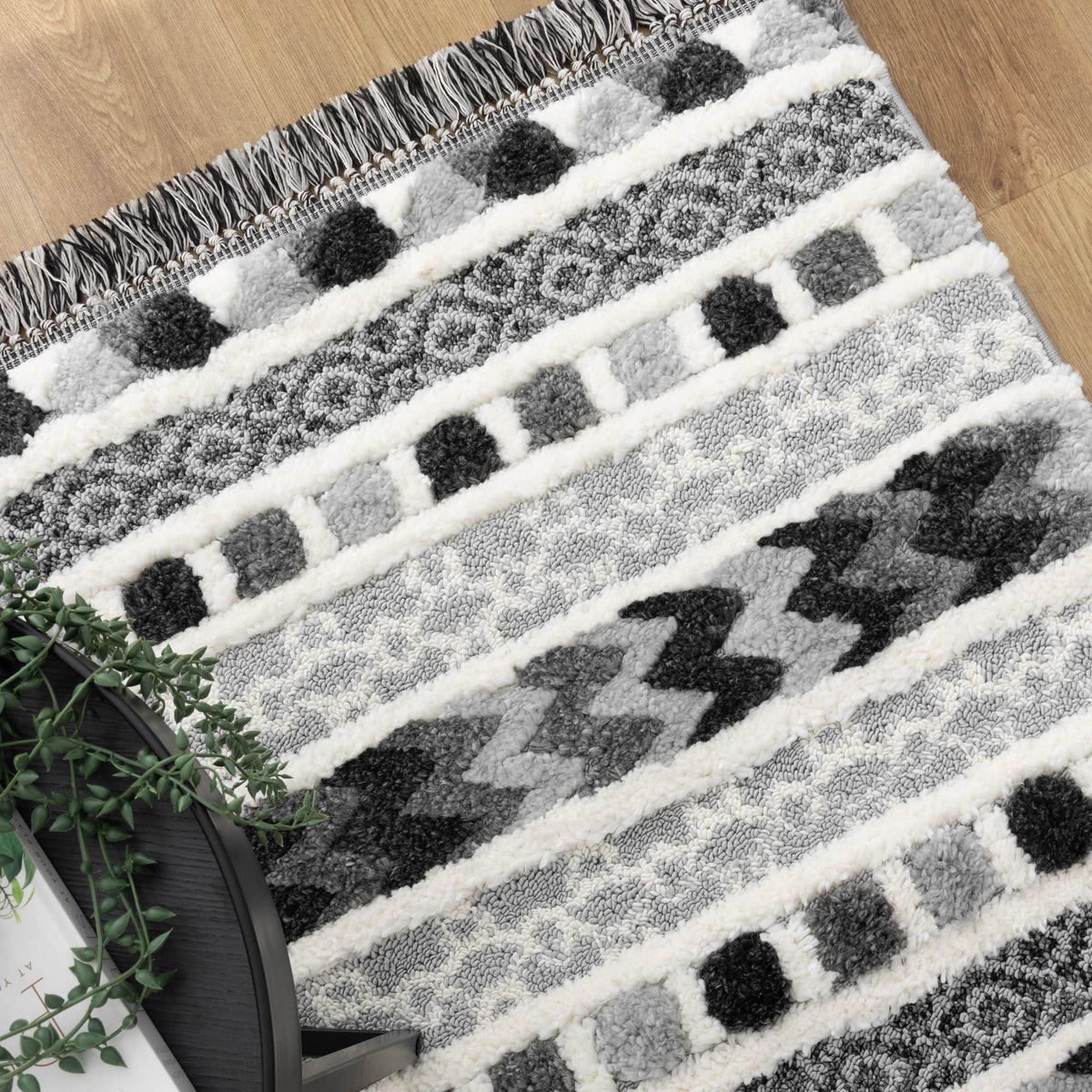 Kaza Tribal Carved Cream Anthracite Rug - 9025A GREY – view 9