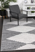 Kimberley Diamond Charcoal Contemporary Rug - 3CHAR styled with furniture