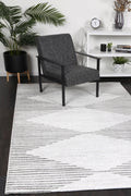 Kimberley Diamond Silver Contemporary Rug - 3SILV styled with furniture