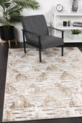 Kimberley Matrix Geometric Latte Rug - 4LATT styled with furniture