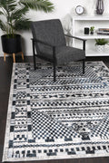 Kimberley Aztec Blue Contemporary Rug - 7BLUE styled with furniture
