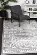 Kimberley Aztec Grey Contemporary Rug - 7GREY styled with furniture