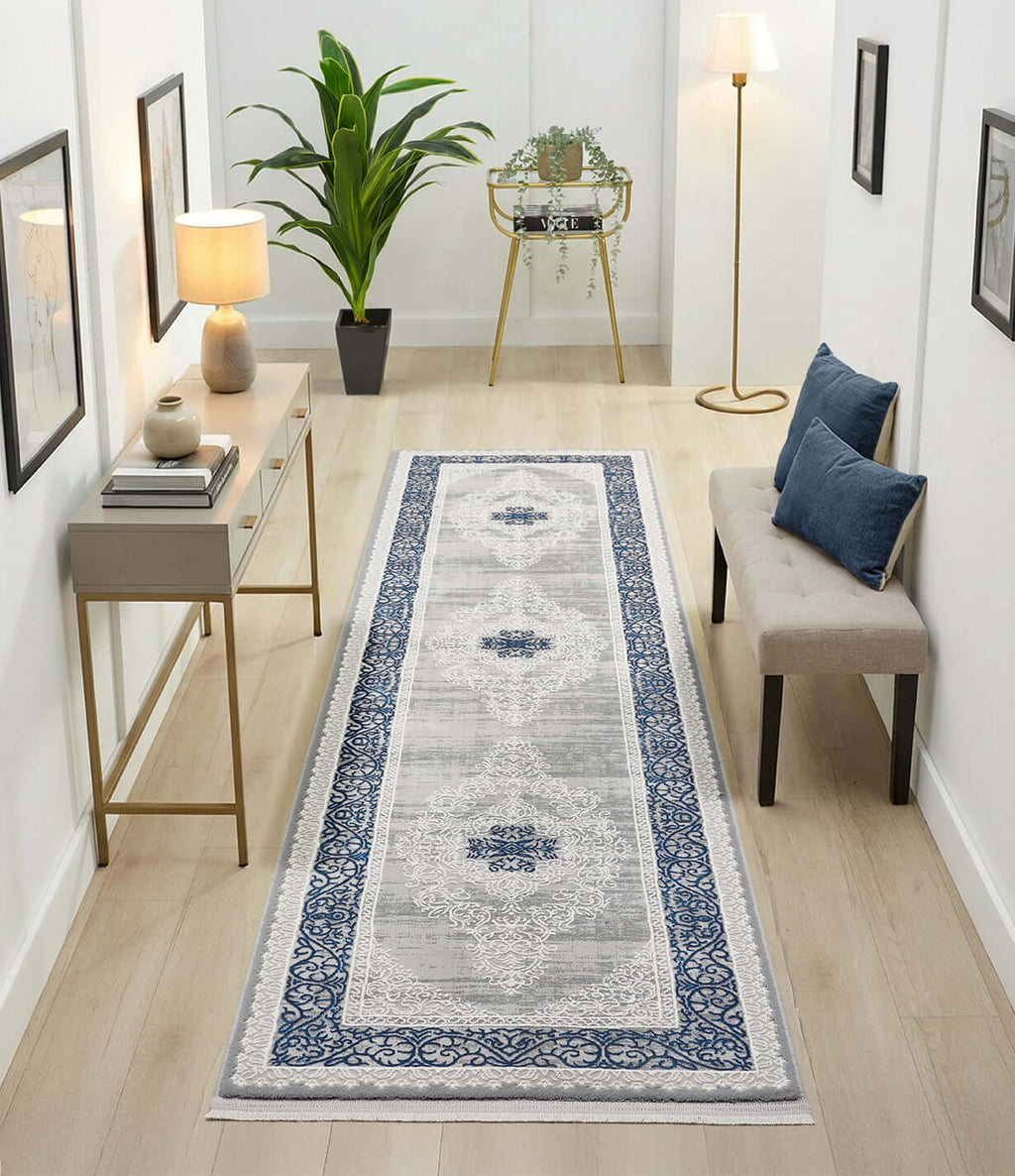 Kervan Rug A7114 Grey Blue Hallway Runner, Kervan Rug - A7114 Grey Blue Hallway Runner for Style