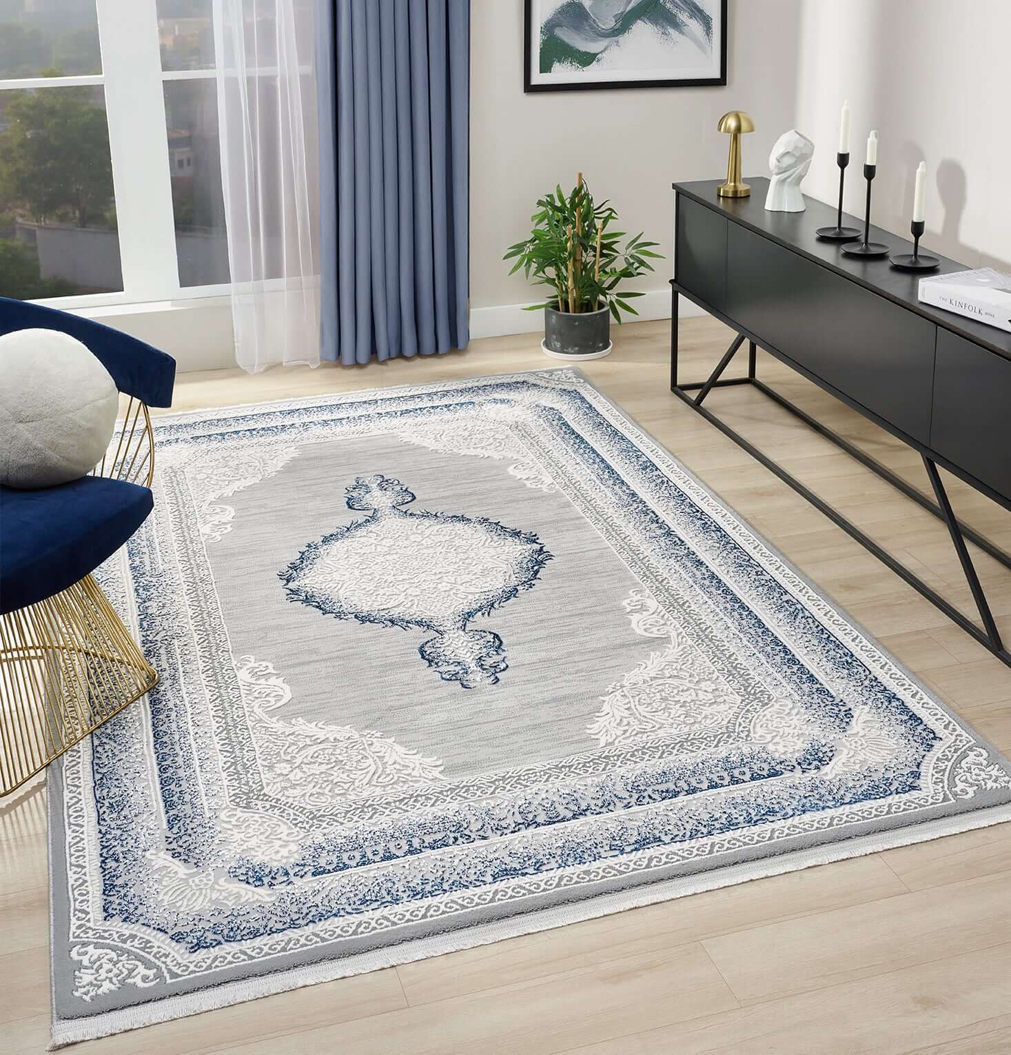 Kervan Rug AK187 Grey Blue Turkish Rug, Kervan Rug - A7114 Grey Gold Turkish Rug for Busy Homes