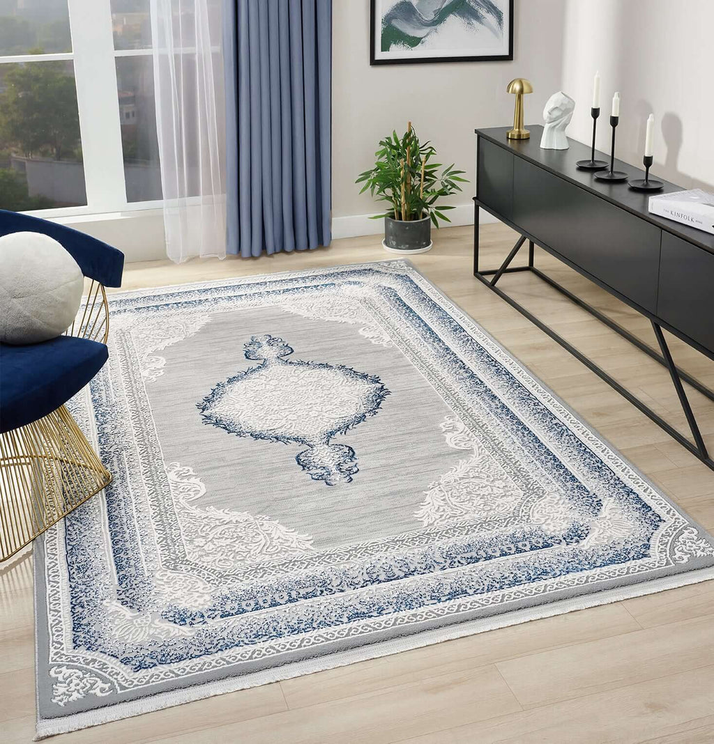 Kervan Rug AK187 Grey Blue Turkish Rug, Kervan Rug - A7114 Grey Gold Turkish Rug for Busy Homes