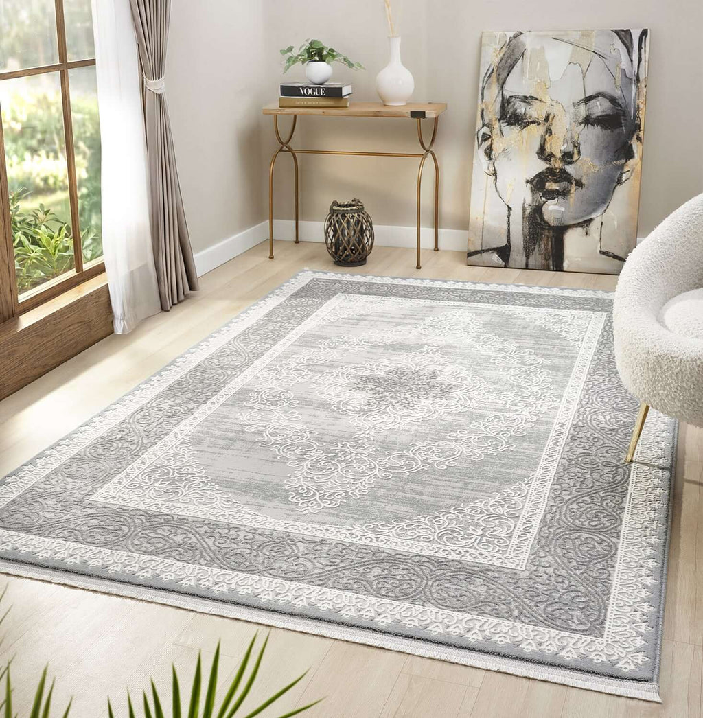 Kervan Rug A7114 Grey Grey Turkish Rug, Kervan Rug - A7114 Grey Gold Turkish Rug for Busy Homes
