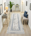 Kervan Rug AK076 Grey Blue Hallway Runner, Kervan Rug - Grey Blue Hallway Runner for Stylish Decor