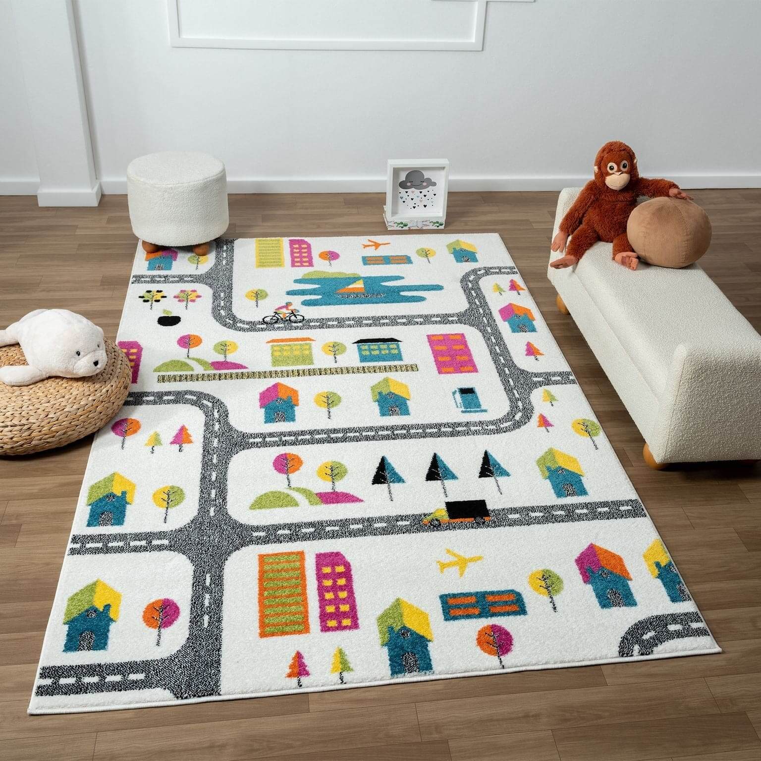 Kids Rugs-Bright and colorful Kidsville Collection rugs are perfect for playrooms! Durable, anti-static, and shed-resistant, these soft and easy-to-clean kids rugs add fun and protection.-Bazaar G Rugs N Gifts