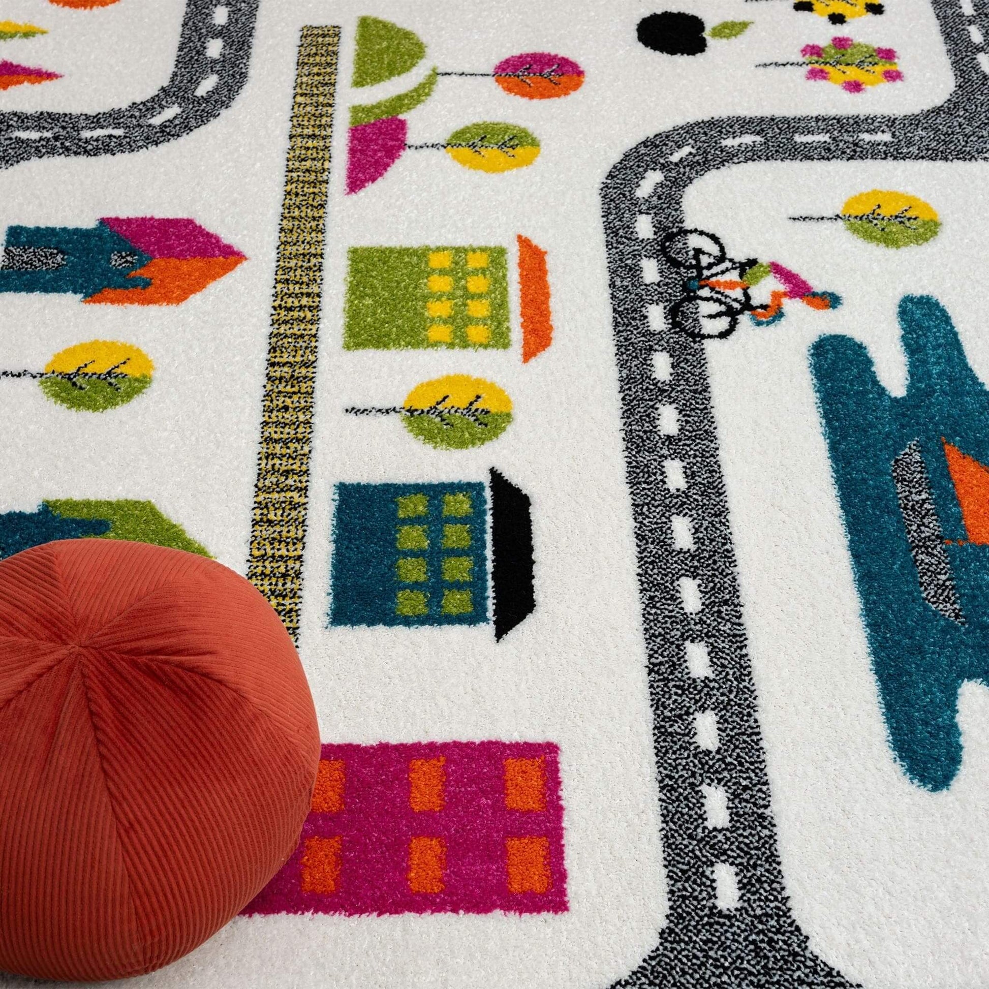 Kids Rugs-Bright and colorful Kidsville Collection rugs are perfect for playrooms! Durable, anti-static, and shed-resistant, these soft and easy-to-clean kids rugs add fun and protection.-Bazaar G Rugs N Gifts