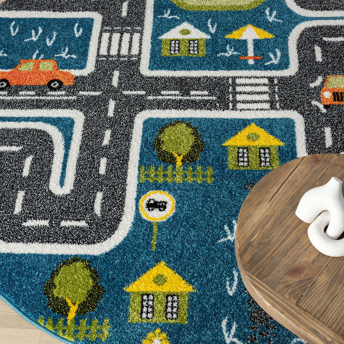 Kidsville 574 Blue Round Rug