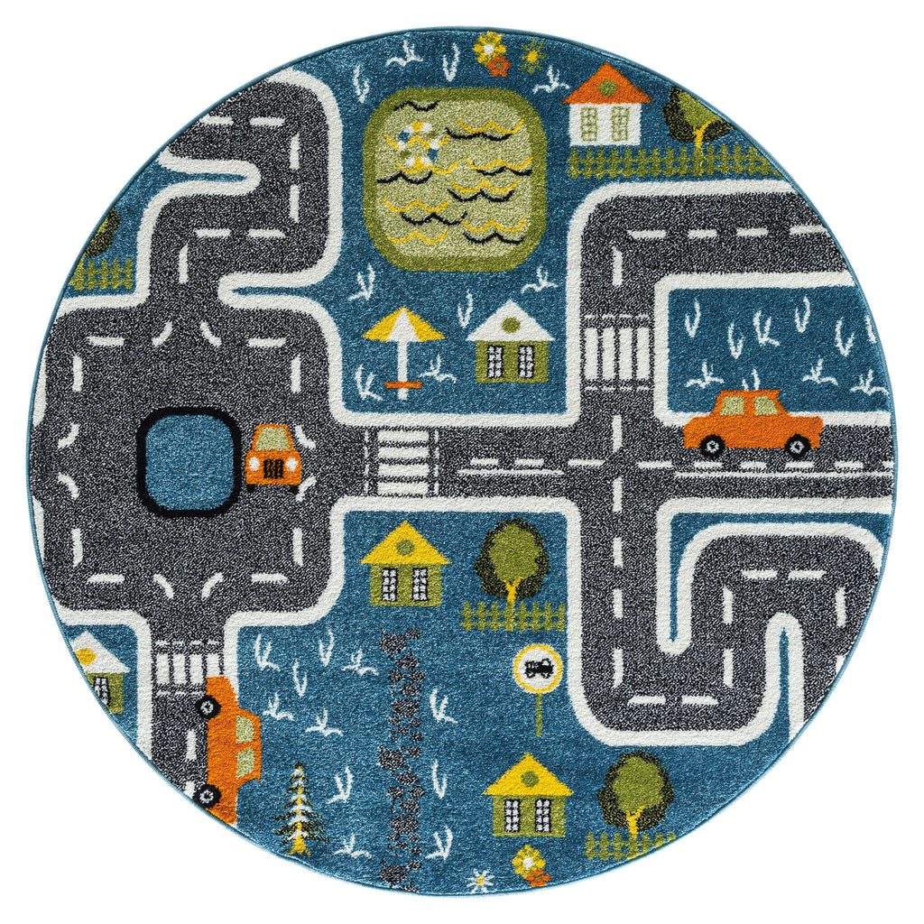 Kidsville 574 Blue Round Rug