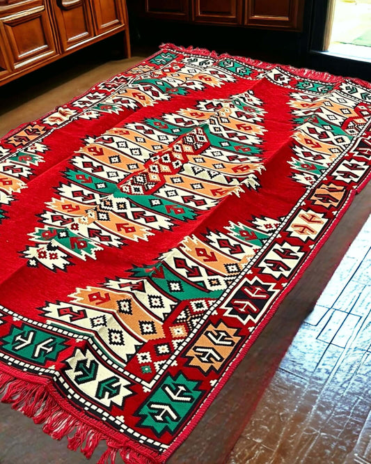 Turkish Kilim Rug (Red Green Pattern) Rugs   