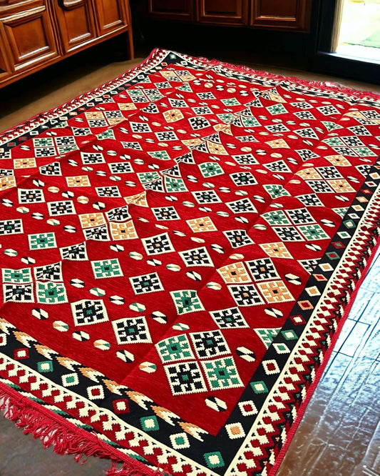 Turkish Kilim Rug (Majlis Red Square) Rugs   