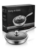 Kissing the Kitchen 6-Ply Non-Stick Stainless Steel Frying Pan with Glass Lid (26cm)
