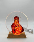 LED Madonna and Child Acrylic Lamp - Religious decorative night light with Mother Mary and baby Jesus design.