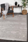 Legend Bacchus Geometric Grey Rug - 4GREY styled with furniture