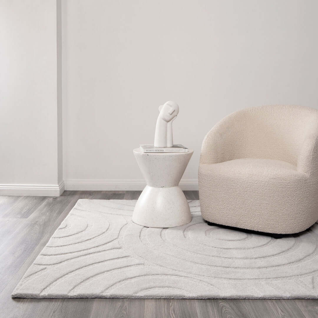 Les Nomades Ellipse Light Grey wool rug - room setting