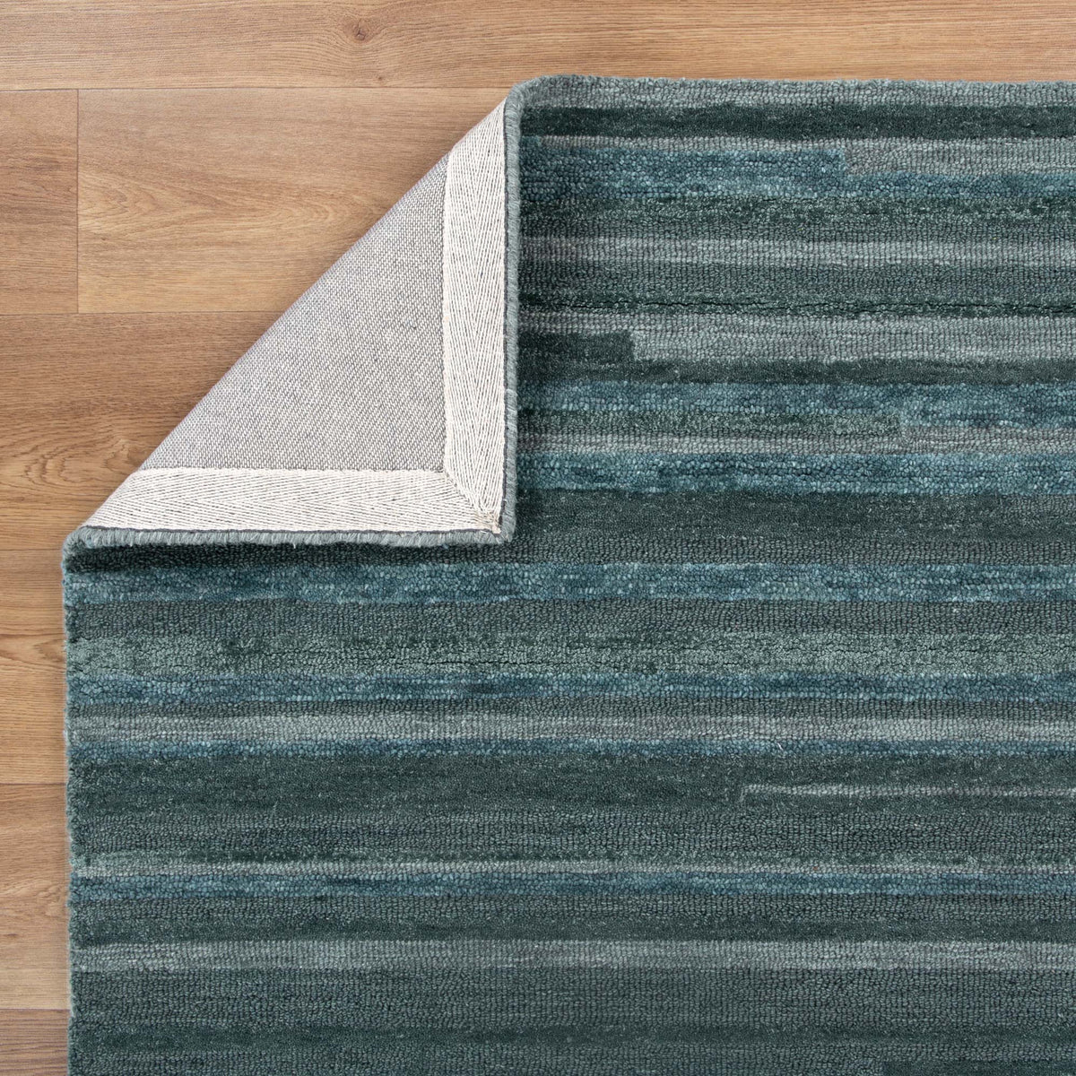 Les Nomades Linear Teal Wool Rug – view 4