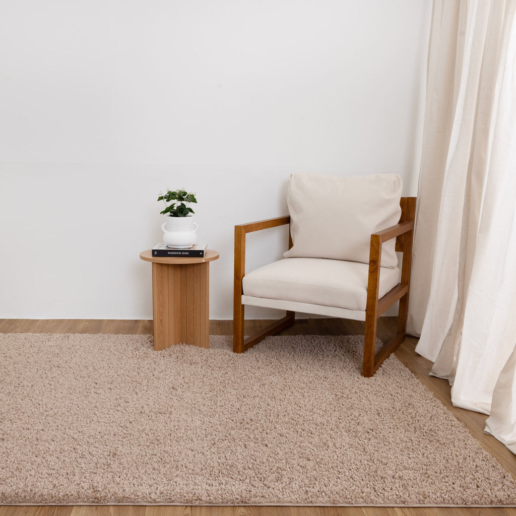 Florence Light Beige Shaggy Rug styled with furniture