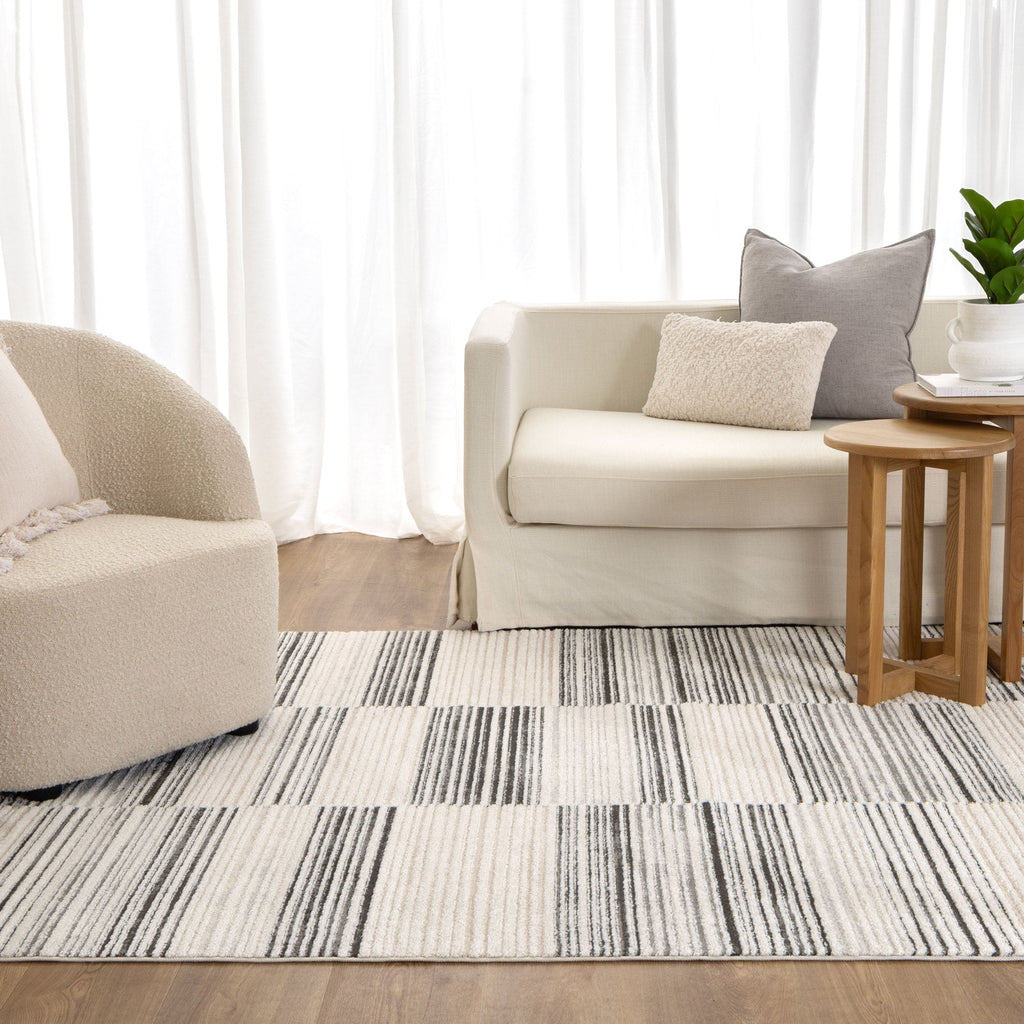 Sierra Lines Grey Rug styled with furniture