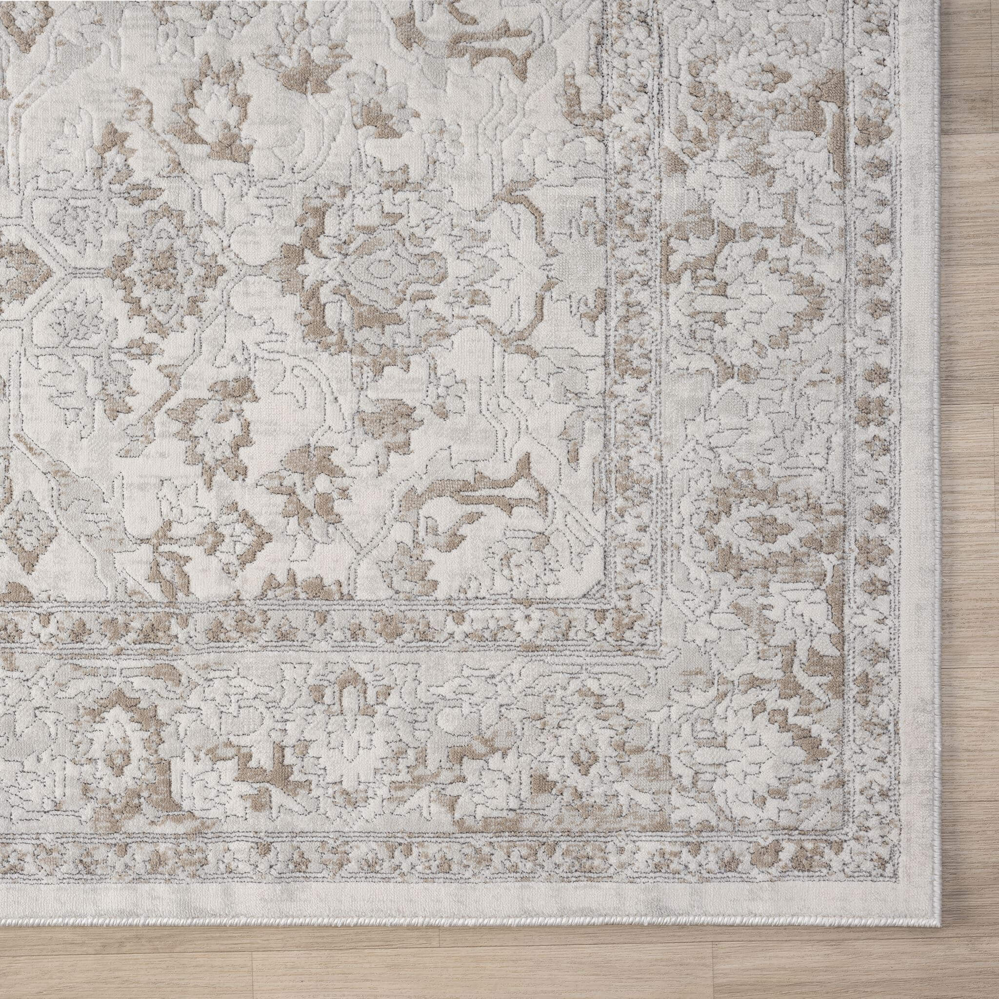 Cream Area Rug with plush, non-shed pile and all-side binding. Power-loomed in Türkiye for durable, easy-care elegance in modern living spaces