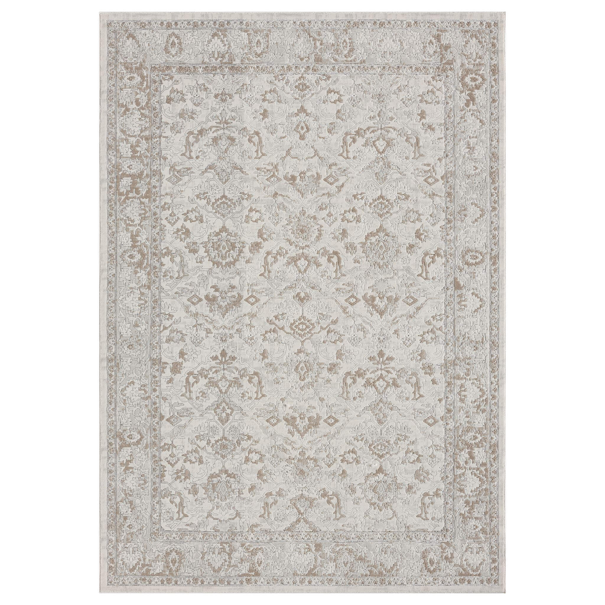 Cream Area Rug with plush, non-shed pile and all-side binding. Power-loomed in Türkiye for durable, easy-care elegance in modern living spaces