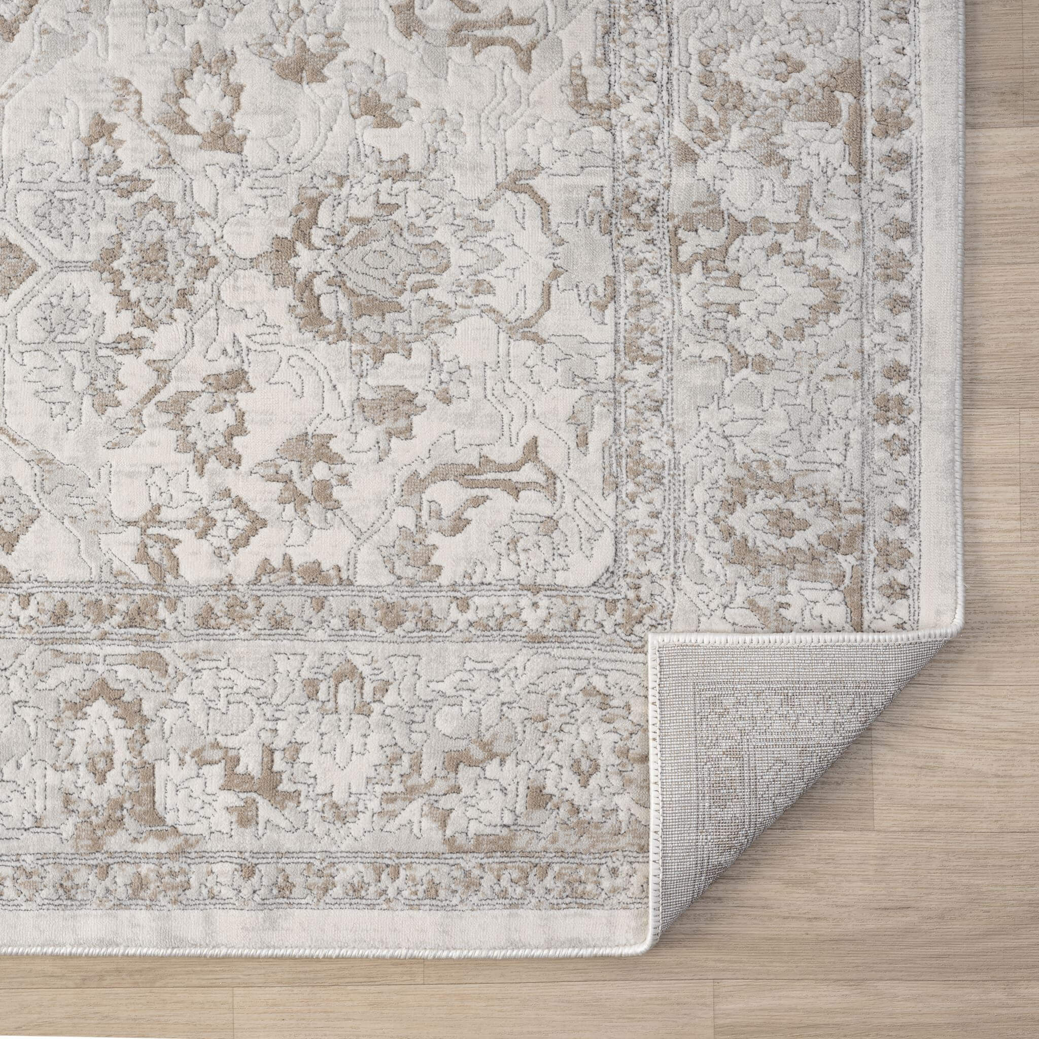 Cream Area Rug with plush, non-shed pile and all-side binding. Power-loomed in Türkiye for durable, easy-care elegance in modern living spaces