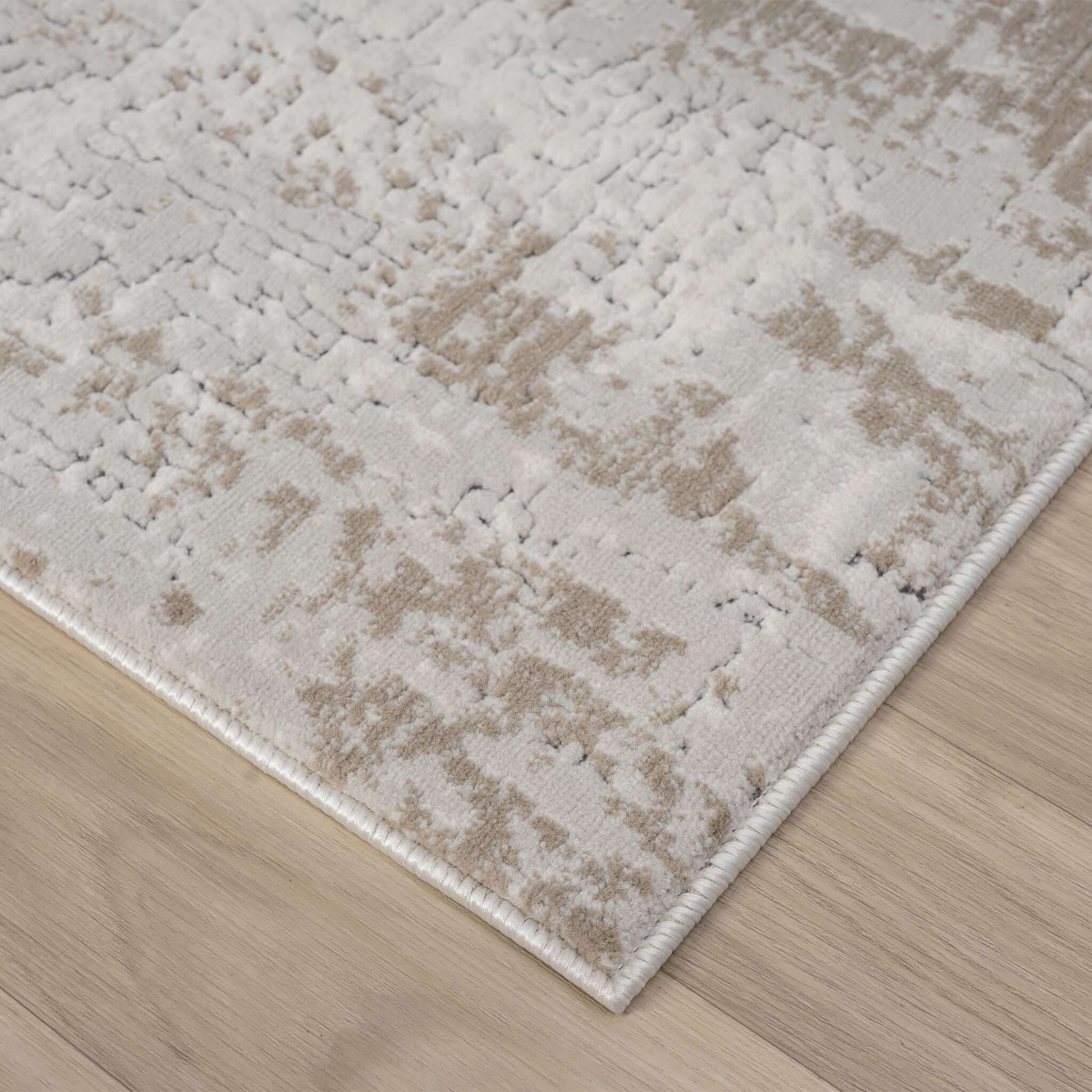Cream Area Rug with plush, non-shed pile and all-side binding. Power-loomed in Türkiye for durable, easy-care elegance in modern living spaces.